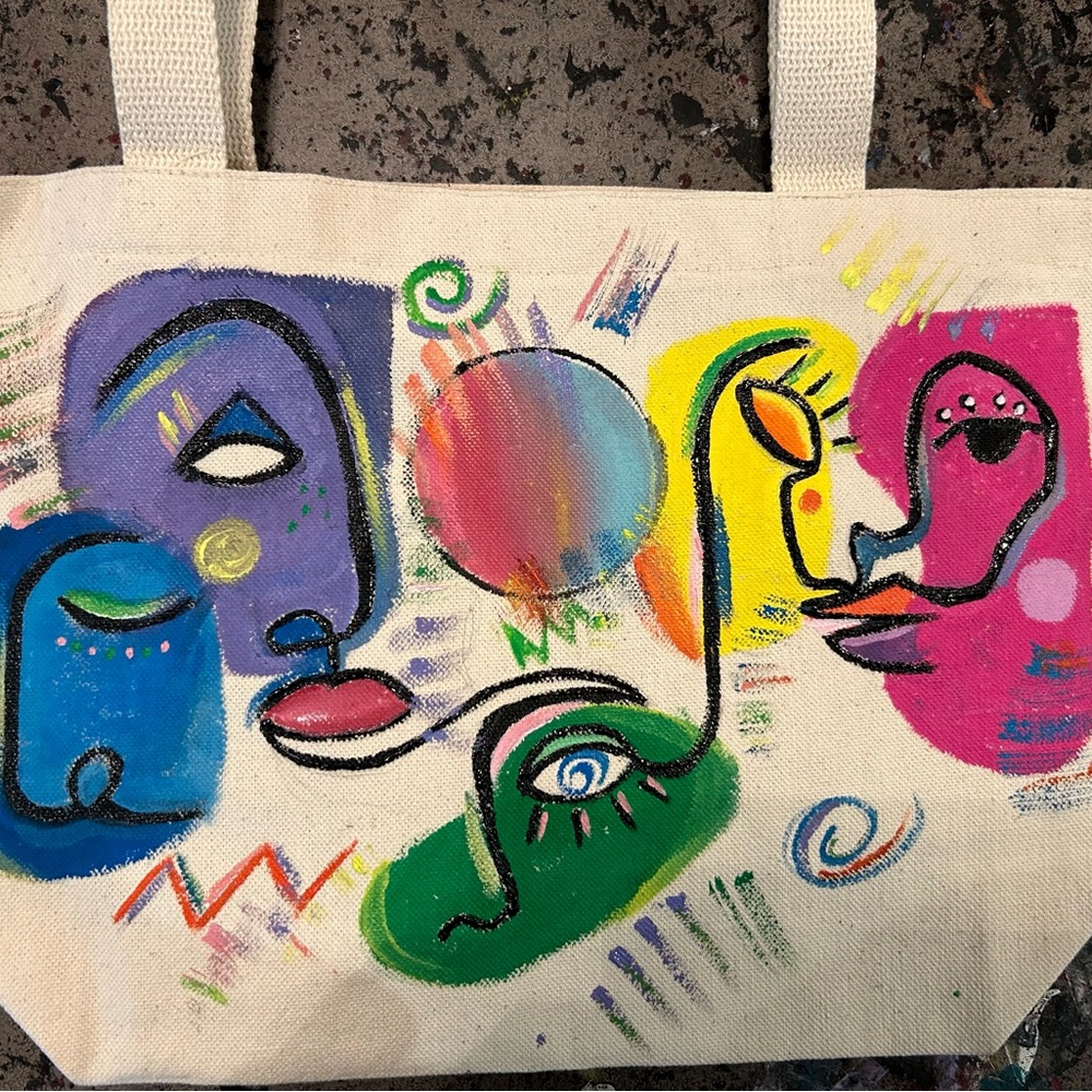 Hand painted Face Abstract Art Tote Bag Mini